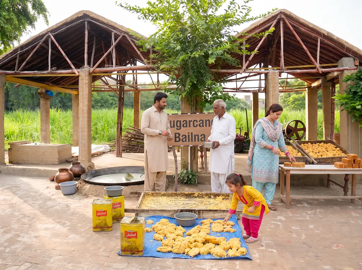 Lahore family purchasing fresh organic gurh