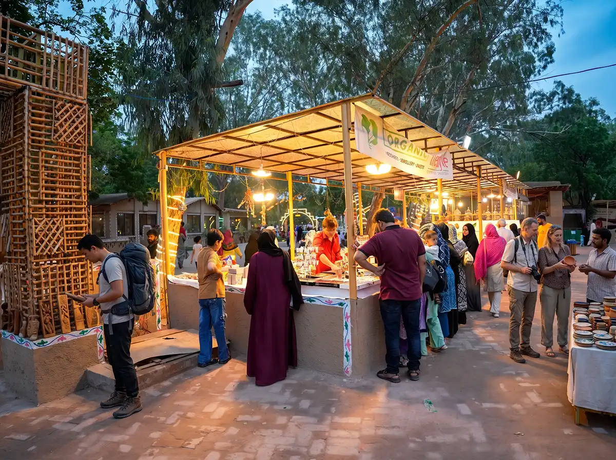 Zabish-e-Zun jewellery and fruit stall during the day
