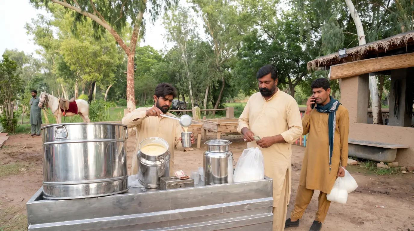 Fresh pure organic milk distribution counter at Lahore Organic Village