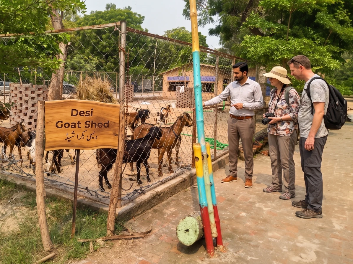 Poeple looking at goat farm, Lahore Organic Village