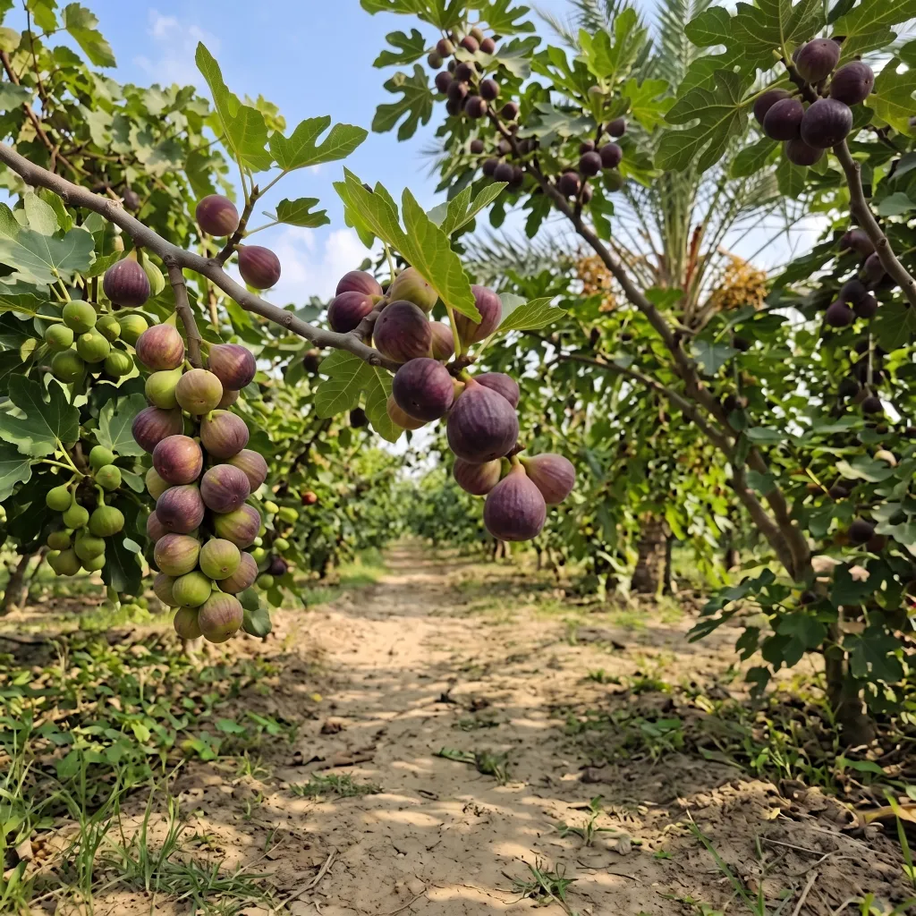 Ripe figs hanging on tree branches at Lahore Organic Village