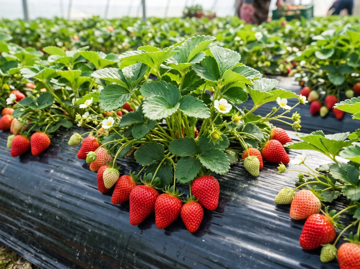 Ripe strawberries ready to pick